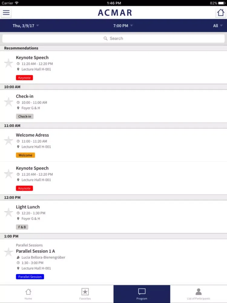 Ảnh chụp màn hình của ACMAR 2017 iPad 