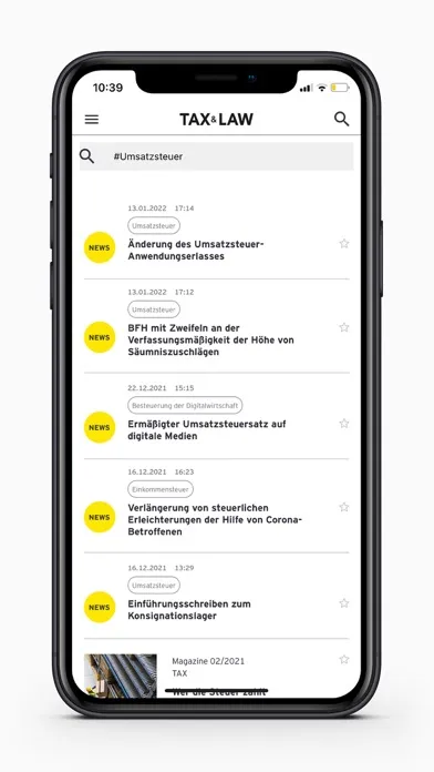 Capturas de tela do EY Tax & Law DE News
