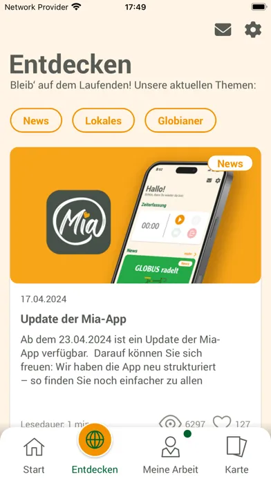 Mia – Globus Mitarbeiter App Screenshots