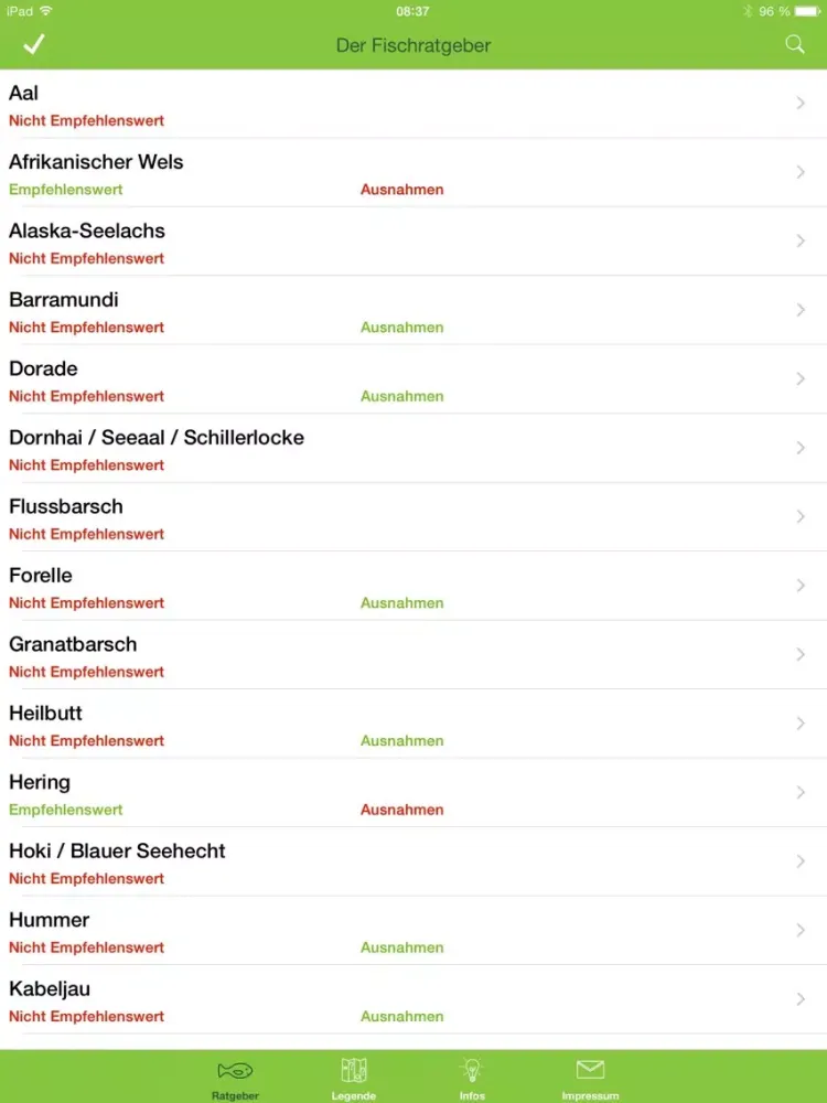 Einkaufsratgeber Fisch iPad  Screenshots