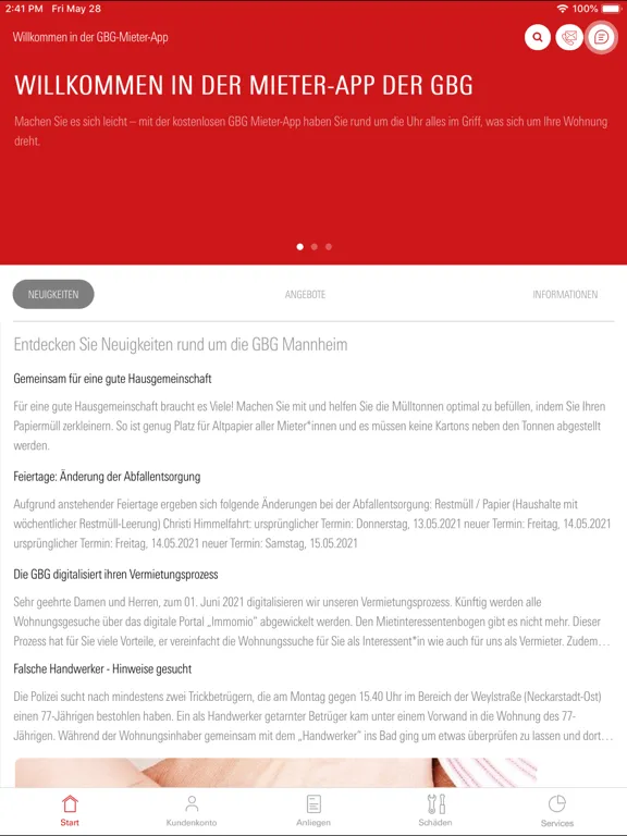 GBG Mannheim - Mieter-App iPad  Screenshots