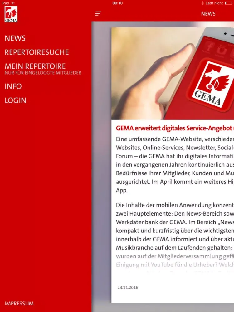 GEMA iPad  Screenshots