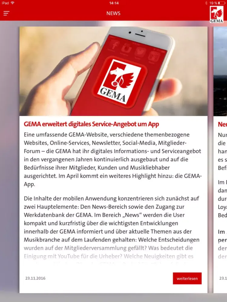 GEMA iPad  Screenshots