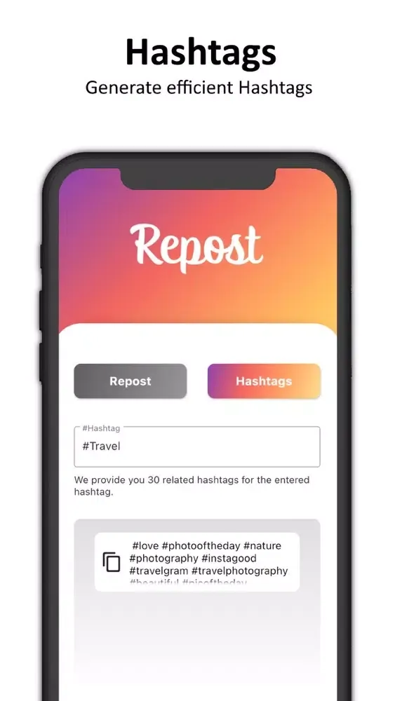 Repost for Instagram /Hashtags Screenshots