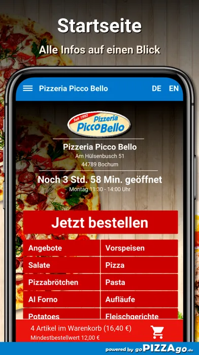 Capturas de tela do Pizzeria Picco Bello Bochum