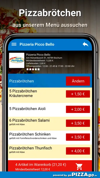 Capturas de tela do Pizzeria Picco Bello Bochum
