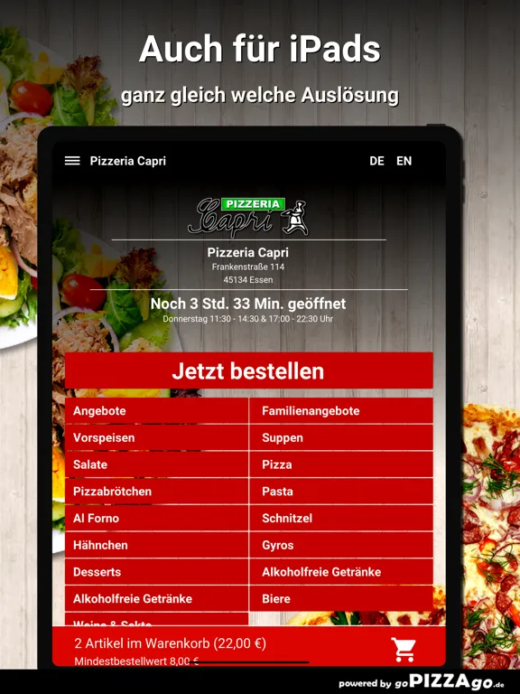 Tangkapan layar Pizzeria Capri Essen iPad 
