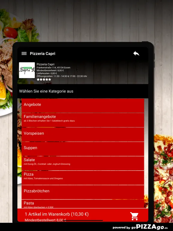 Tangkapan layar Pizzeria Capri Essen iPad 