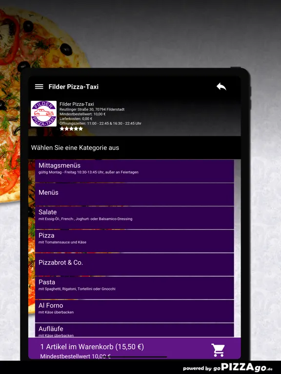 Filder Pizza-Taxi Filderstadt iPad  스크린샷
