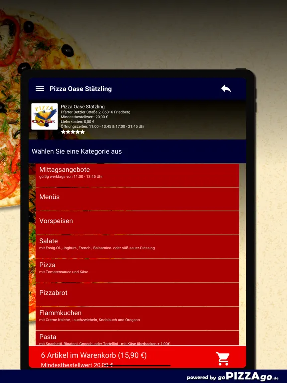 Capturas de tela do Pizza Oase Stätzling Friedberg iPad 