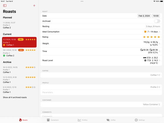 Roast Manager iPad 應用截圖