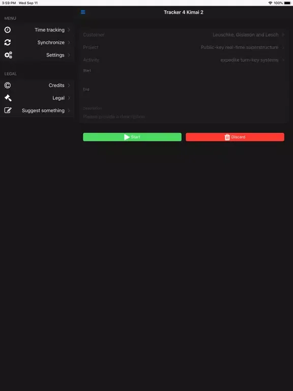 Kimai 2 Offline Time Tracker iPad  Screenshots