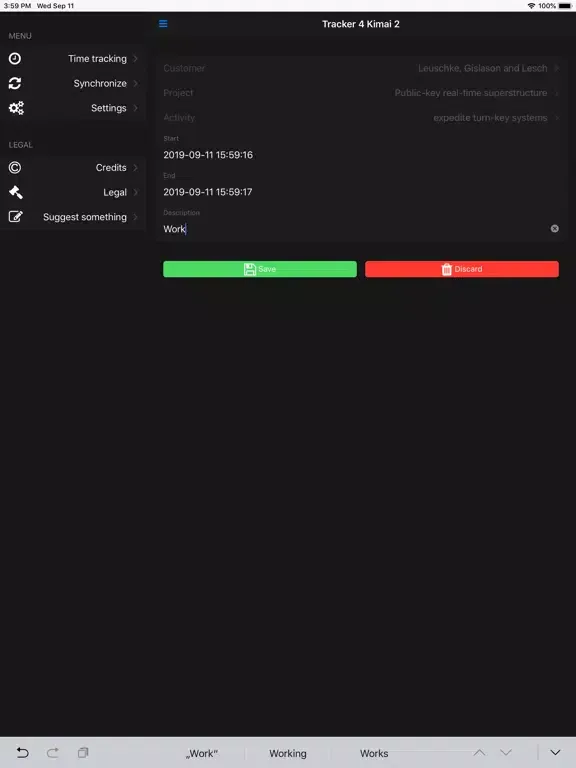 Kimai 2 Offline Time Tracker iPad  Screenshots