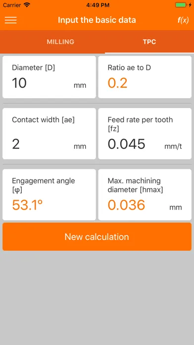 Ảnh chụp màn hình của Hoffmann Machining Calculator