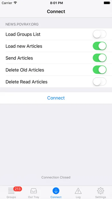 ภาพหน้าจอของ NewsTap (Usenet Newsreader)