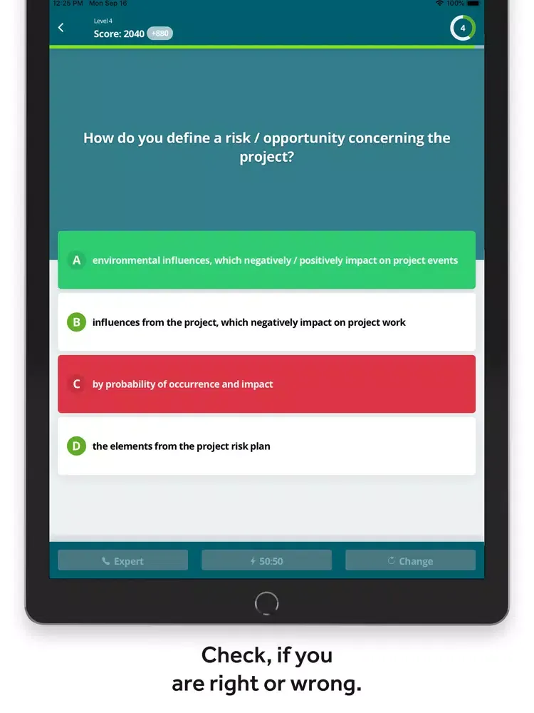 PM Quiz according to IPMA ICB4 iPad  Screenshots