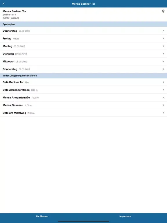 Tangkapan skrin iMensa Mensa Speiseplan iPad 