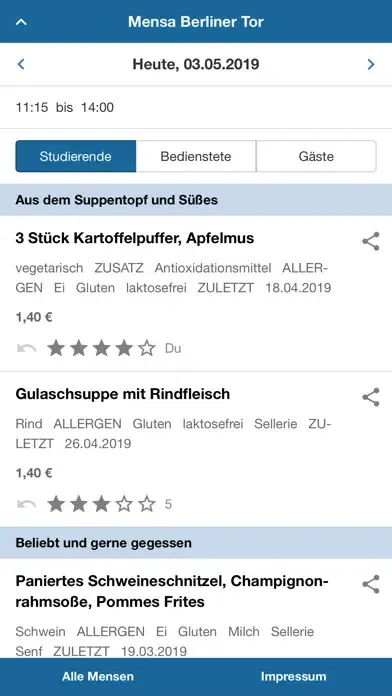 Tangkapan skrin iMensa Mensa Speiseplan