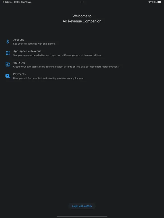 Capturas de tela do Admob Companion iPad 