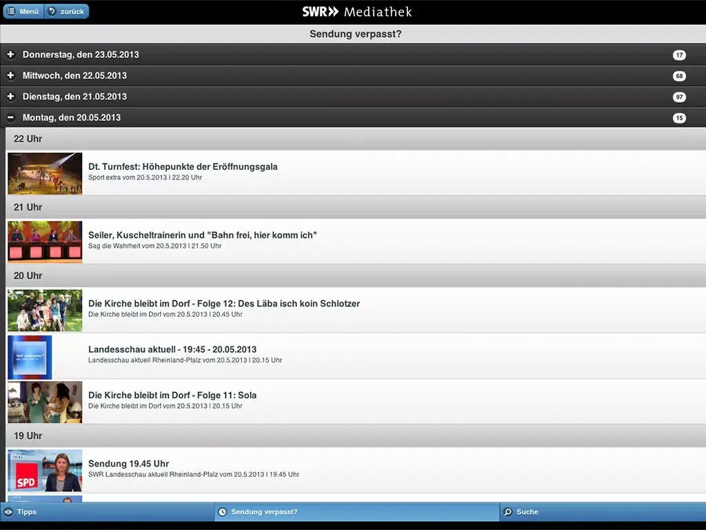 Zrzuty ekranu SWR Mediathek iPad 