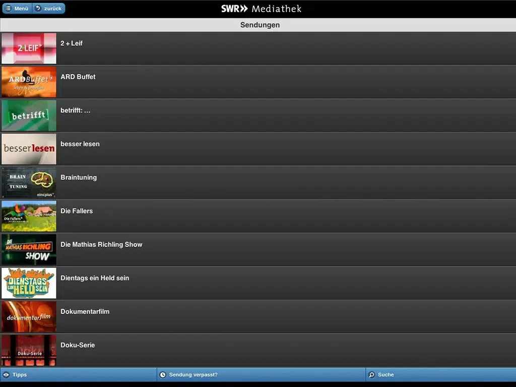 Zrzuty ekranu SWR Mediathek iPad 