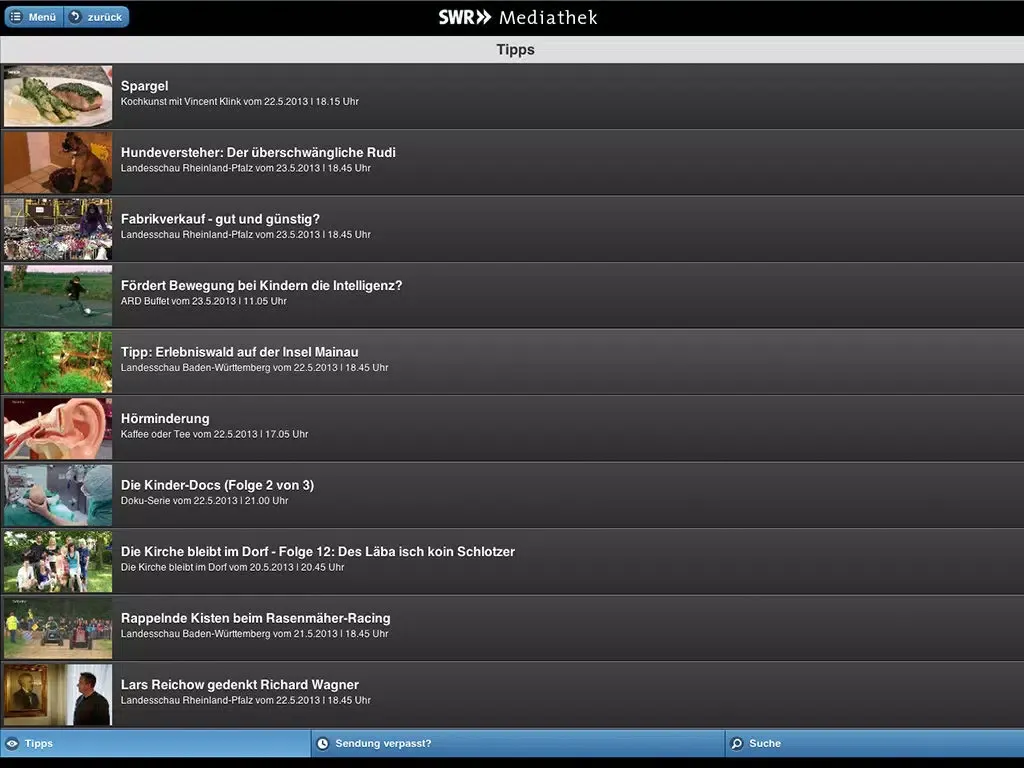 Zrzuty ekranu SWR Mediathek iPad 