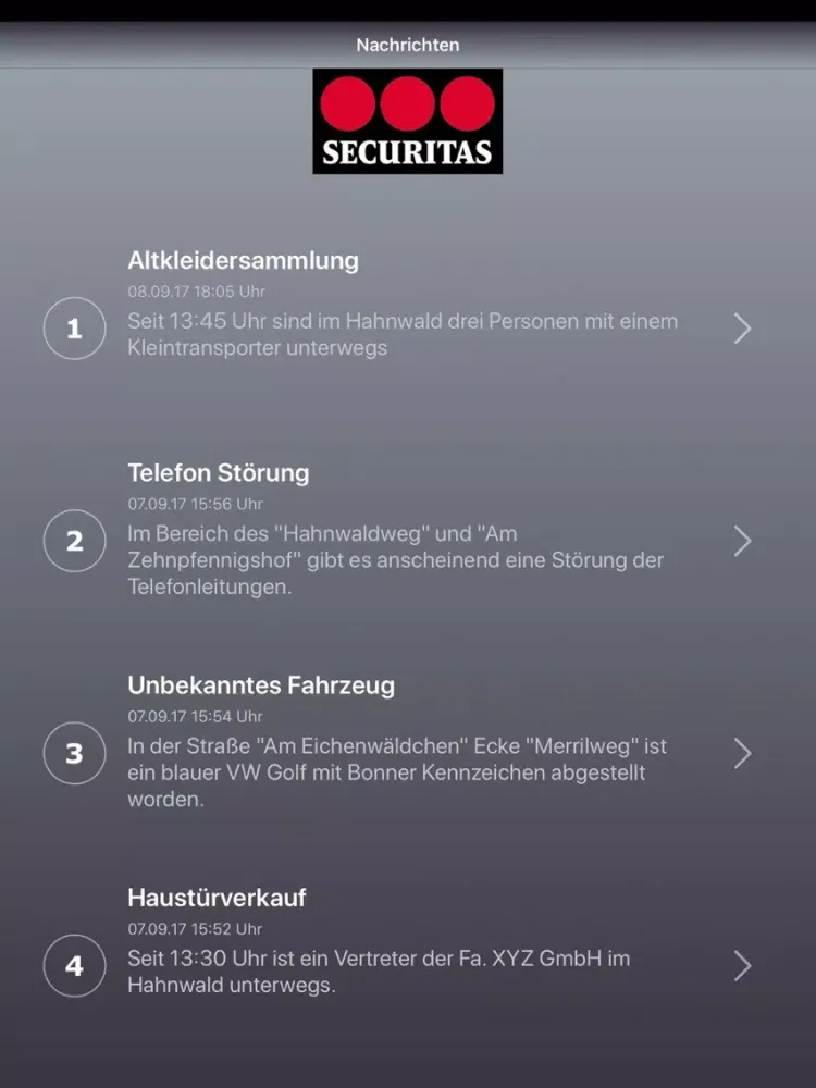 Screenshot di Securitas Hahnwald App iPad 