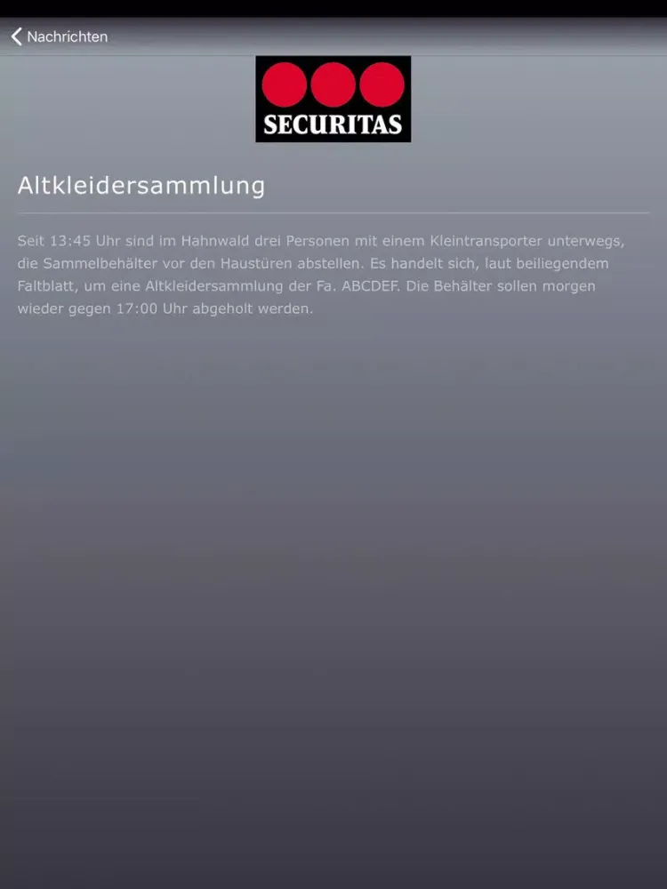 Screenshot di Securitas Hahnwald App iPad 