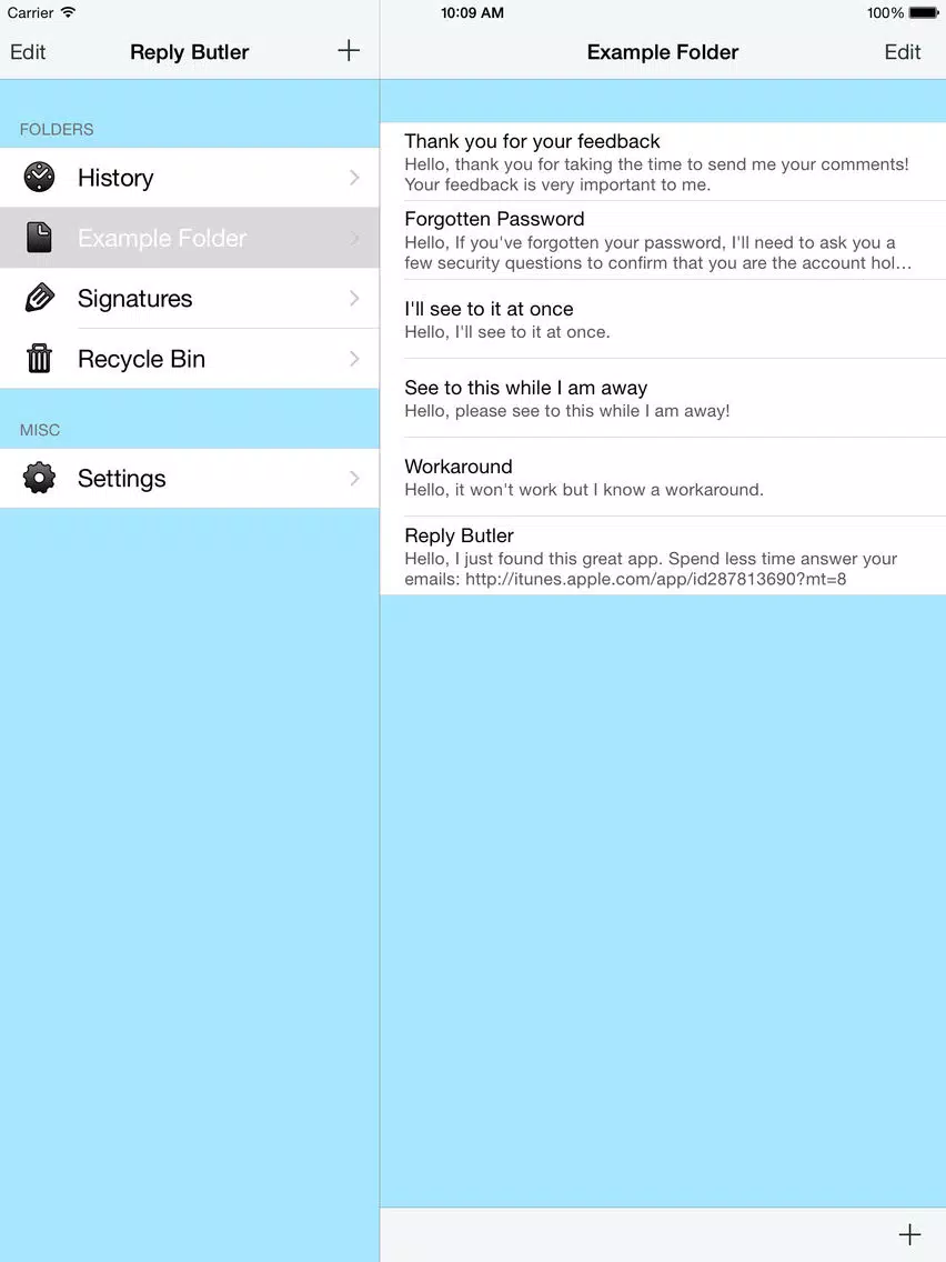 Reply Butler - Text Snippets for Customer Support iPad  Screenshots