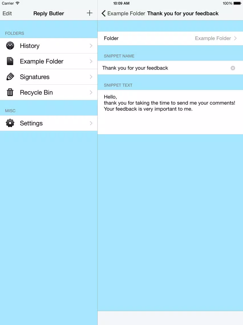Reply Butler - Text Snippets for Customer Support iPad  Screenshots