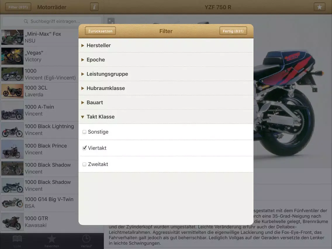 1000 Motorräder iPad  Screenshots