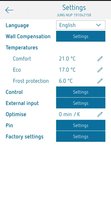 Tangkapan skrin JUNG Temperature Config