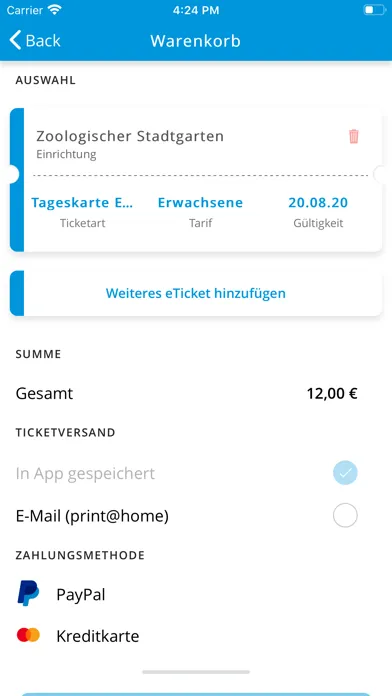 Screenshot di eTicket@KA