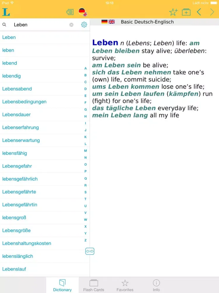 Capturas de tela do German <-> English Talking Dictionary Basic iPad 