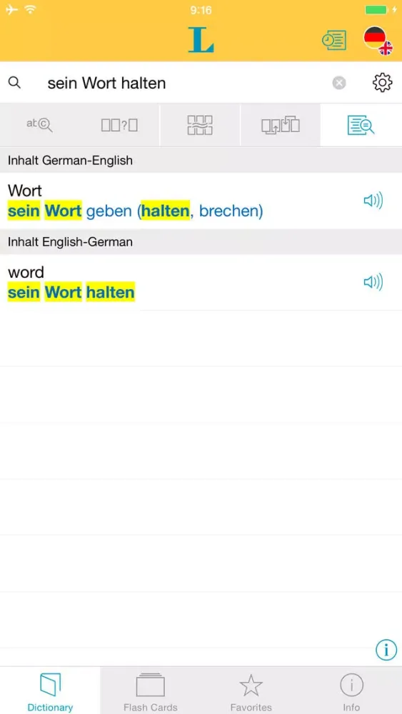 Capturas de tela do German <-> English Talking Dictionary Basic