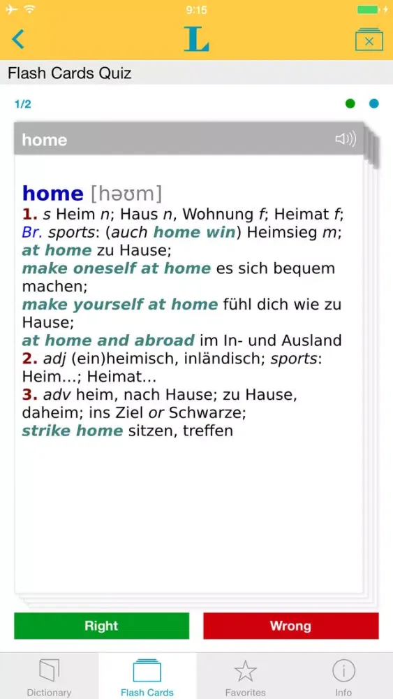 Capturas de tela do German <-> English Talking Dictionary Basic
