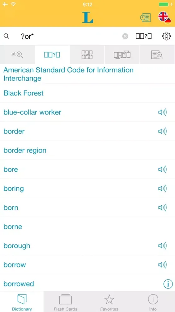 Capturas de tela do German <-> English Talking Dictionary Basic