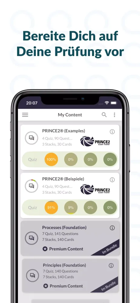 Capturas de tela do PRINCE2 Exam Trainer