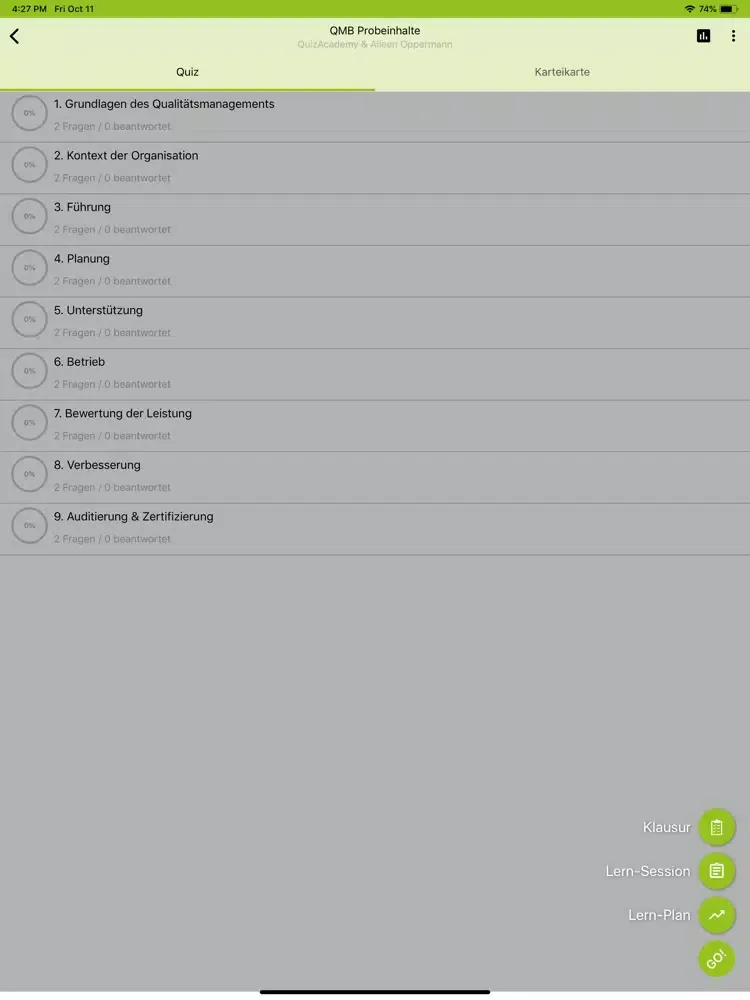 Screenshot di QMB Prüfungen iPad 