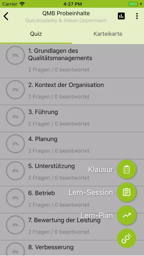 Screenshot di QMB Prüfungen