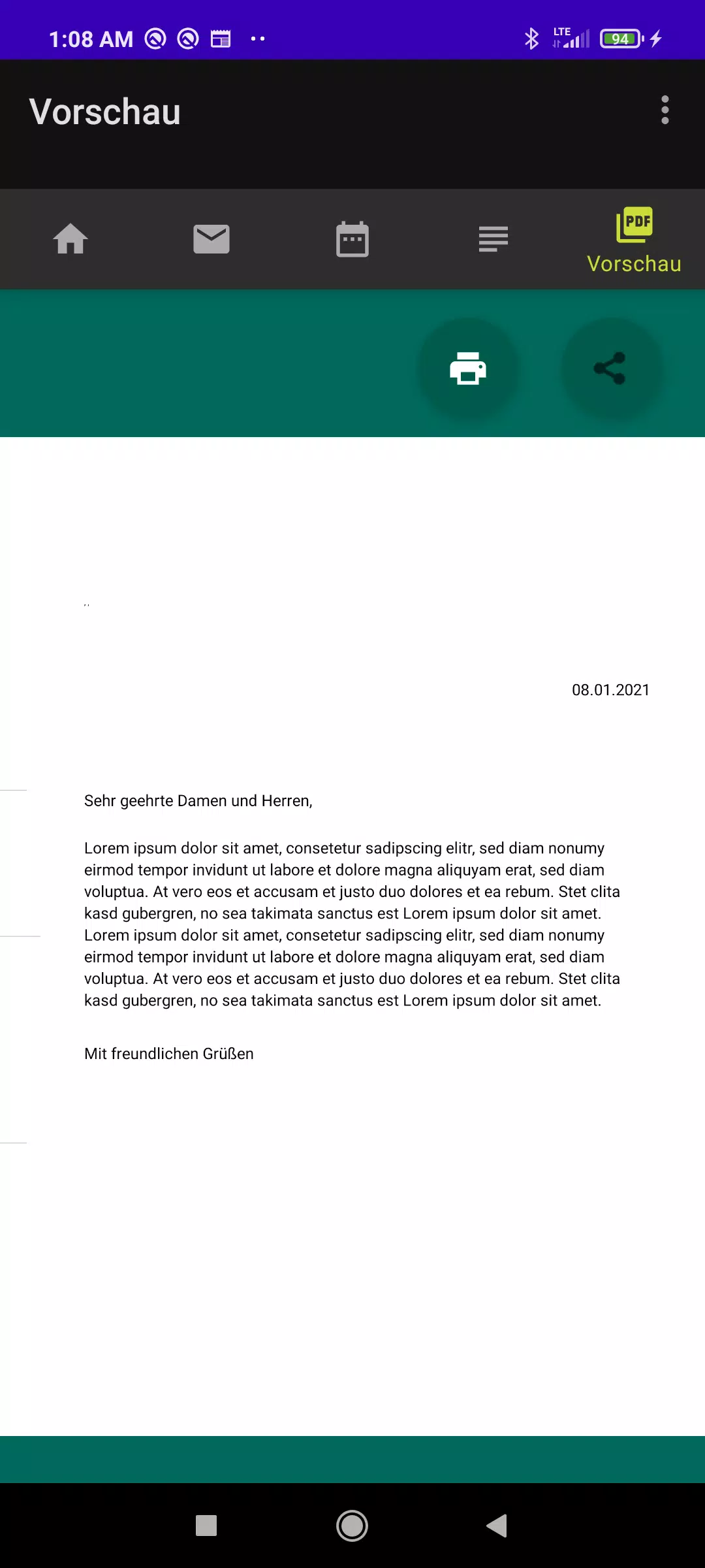 Letters as PDF files Screenshots