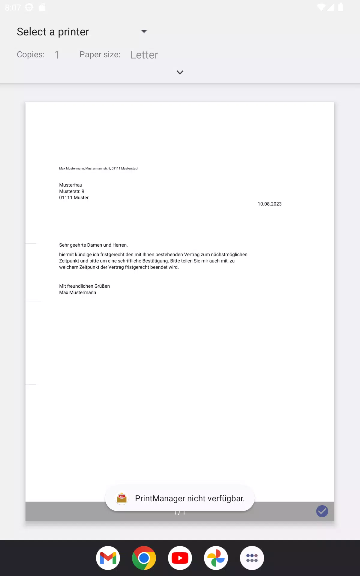 Letters as PDF files Screenshots