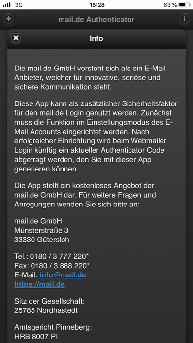 mail.de Authenticator Screenshots