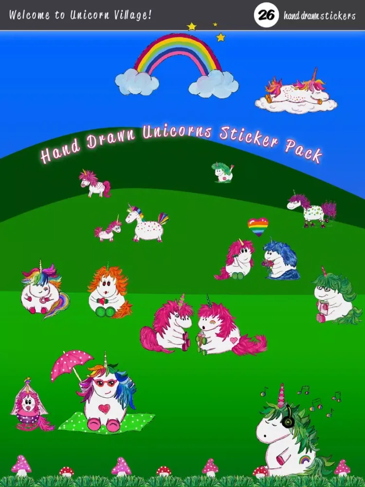 Zrzuty ekranu Hand Drawn Unicorns Sticker Pack iPad 