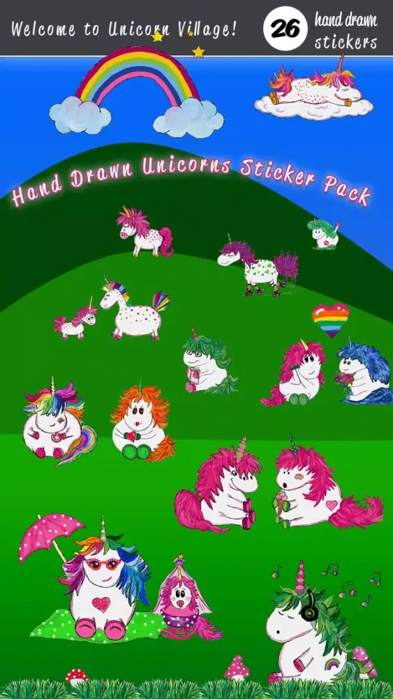 Zrzuty ekranu Hand Drawn Unicorns Sticker Pack