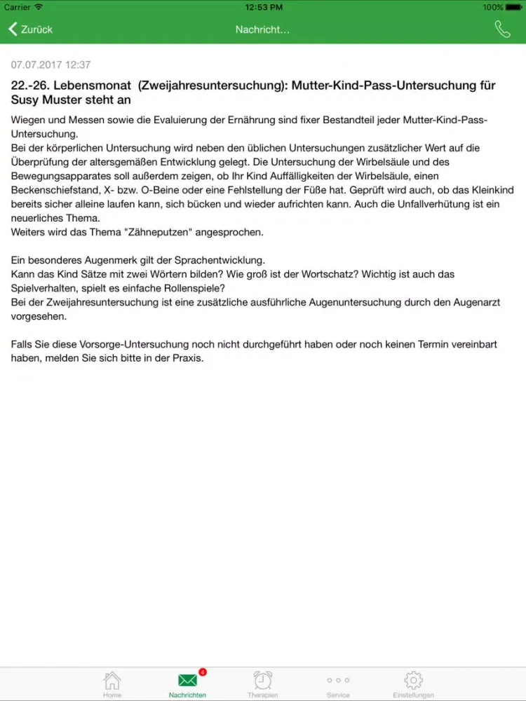 Zrzuty ekranu PraxisApp Mein Pädiater iPad 