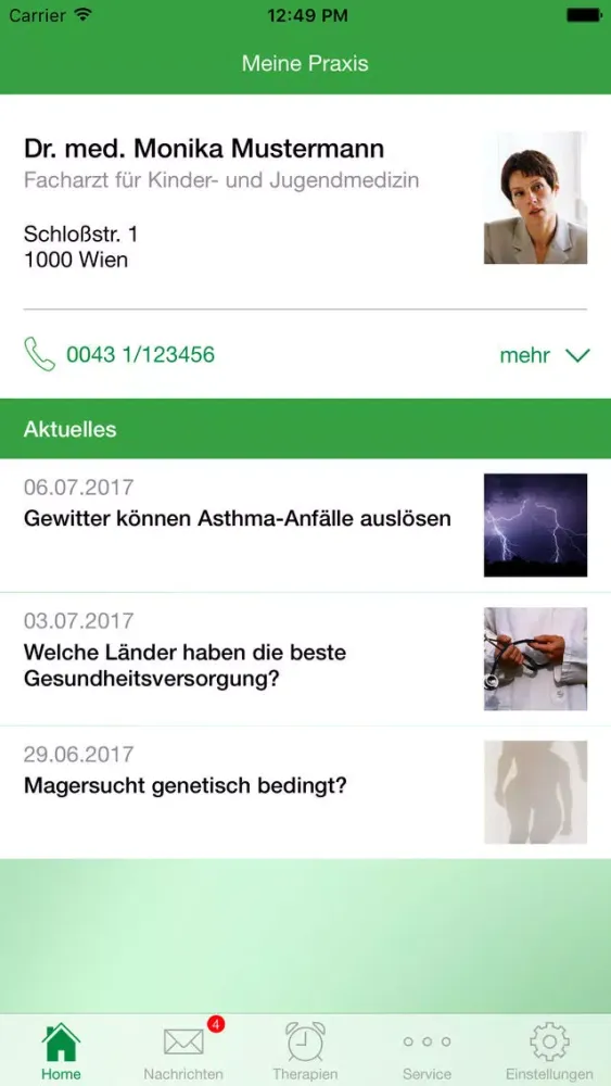 Zrzuty ekranu PraxisApp Mein Pädiater