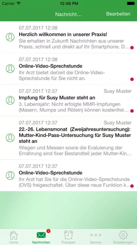 Zrzuty ekranu PraxisApp Mein Pädiater