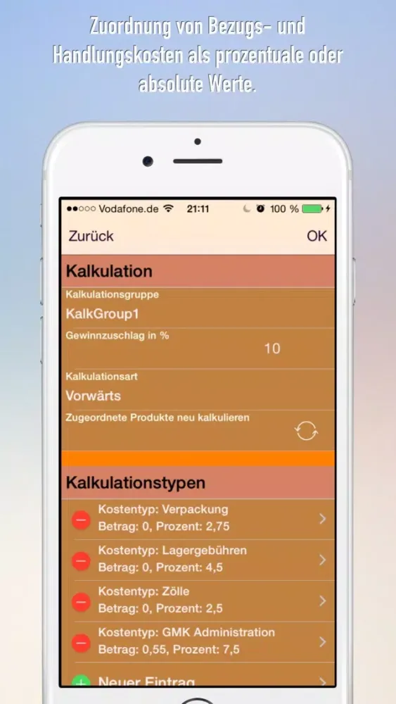 Kalkulation Screenshots
