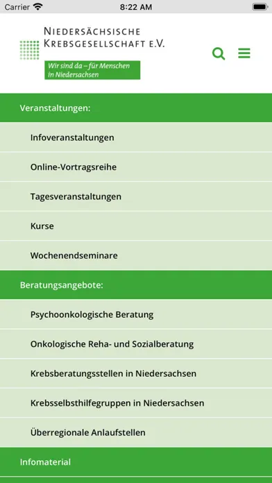 Zrzuty ekranu KrebsInfo Niedersachsen